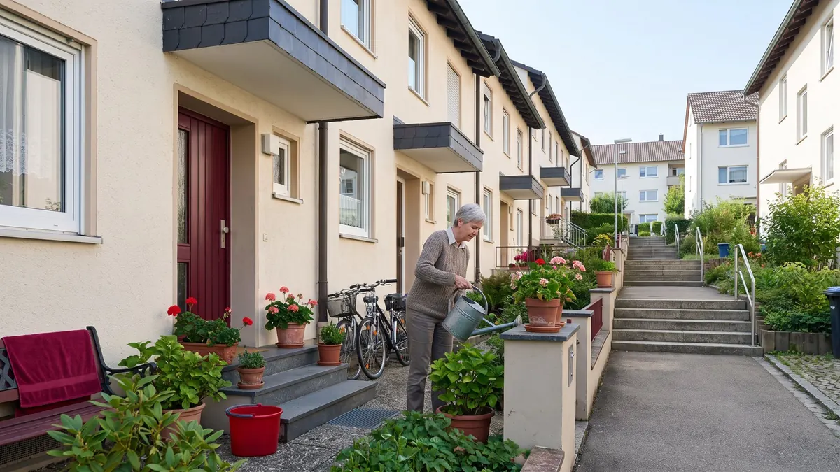 Reihenhauszeile mit Vorgärten